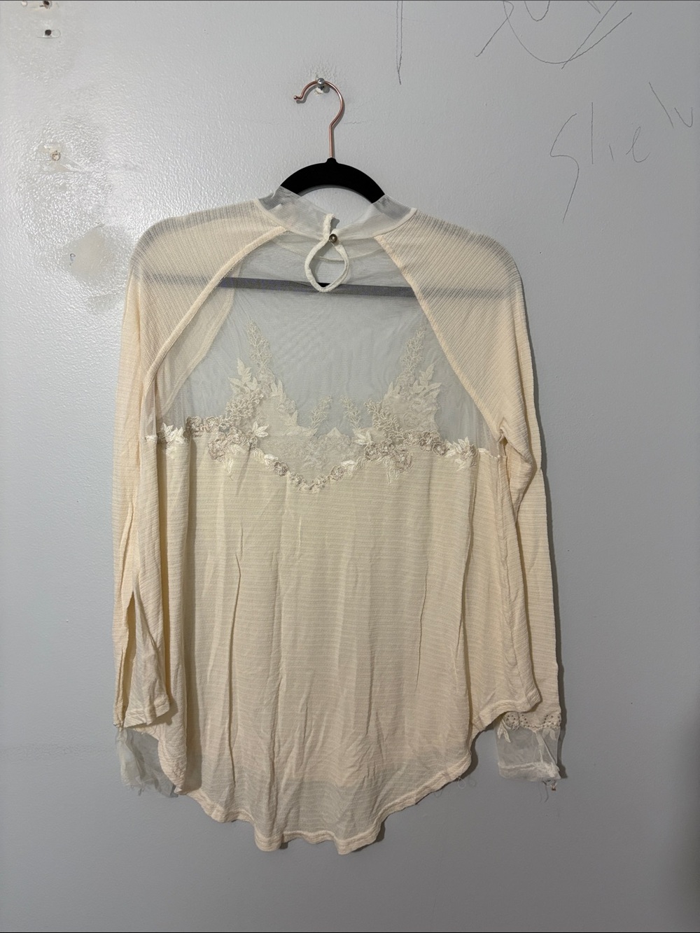 Free People Ivory Floral Embroidered Mesh Long Sleeve Top XS Romantic Boho - Picture 3 of 6